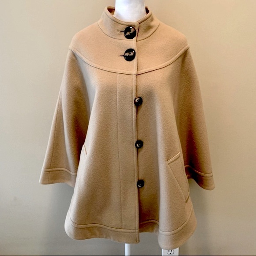 Helene Berman London cape poncho coat with tortoise shell buttons and pockets XS - Picture 3 of 14